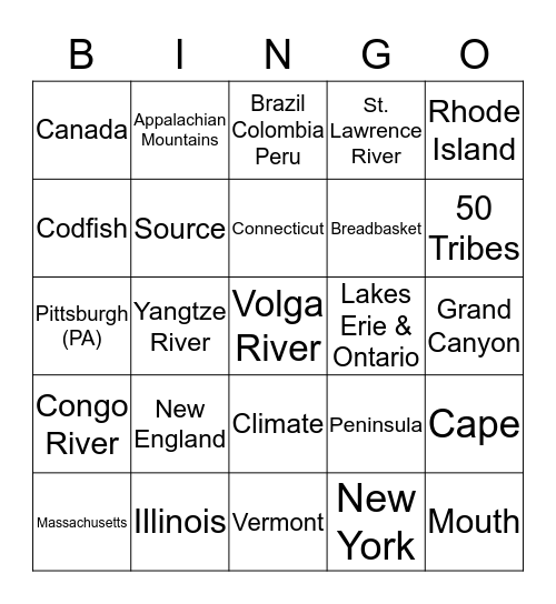 Geography Review with Ms. Regi Bingo Card