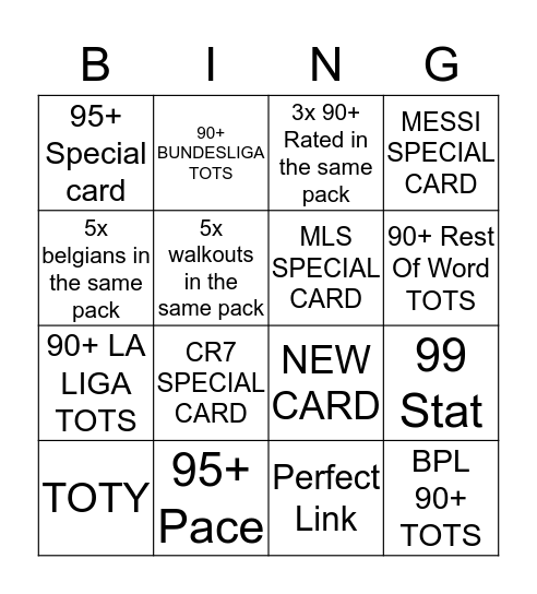 Special+ Pack Bingo Card