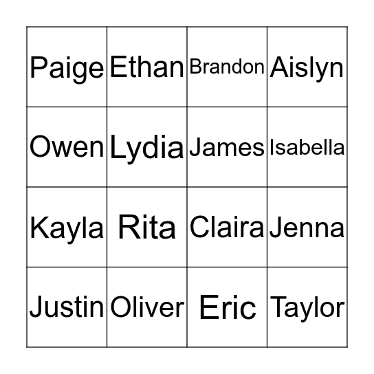 Name Bingo Card