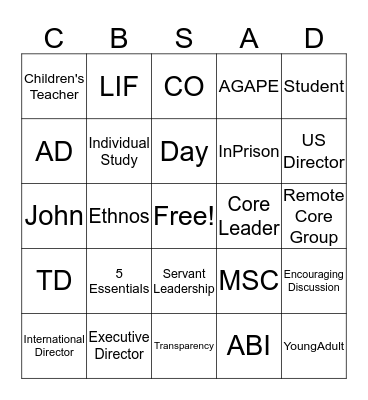 Central C AD BINGO Card