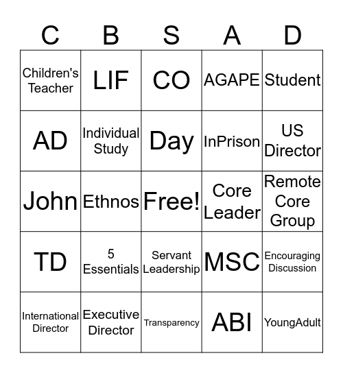 Central C AD BINGO Card