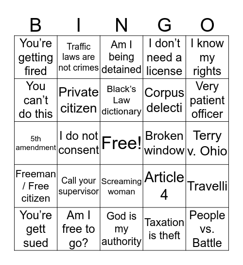 Untitled Bingo Card