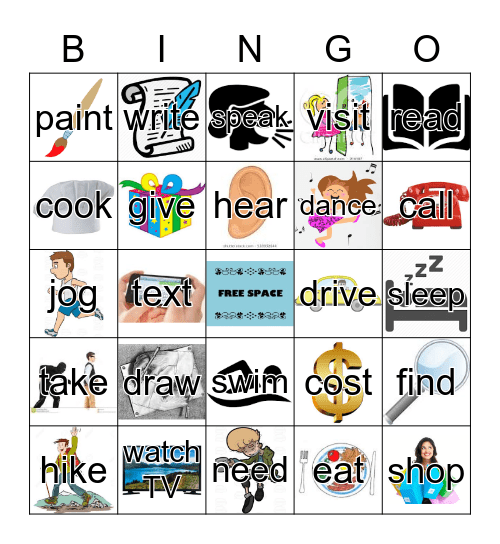 Zebra German Verbs from Komm Mit 1 Bingo Card