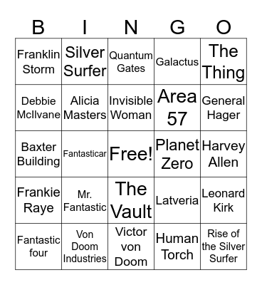 F.L.O.A.B. Fantastic Four November 2018 Bingo Card