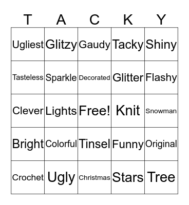 UGLY SWEATER CHRISTMAS PARTY Bingo Card