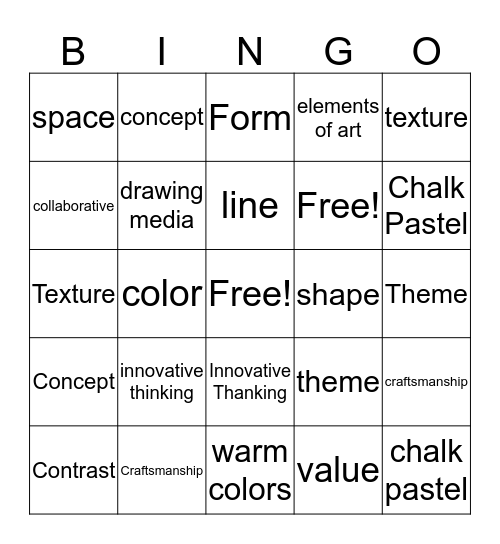 Art Bingo (Elements/Sq1art) Bingo Card