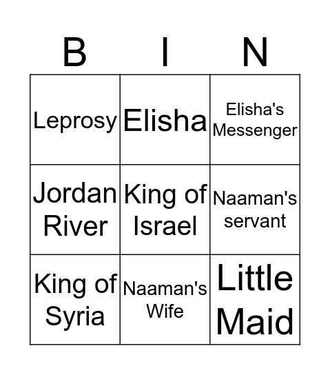 Naaman Follows the Prophet Bingo Card