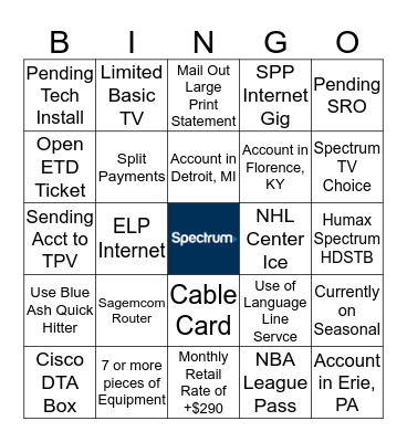 Team Drew Spectrum Friday Bingo Card