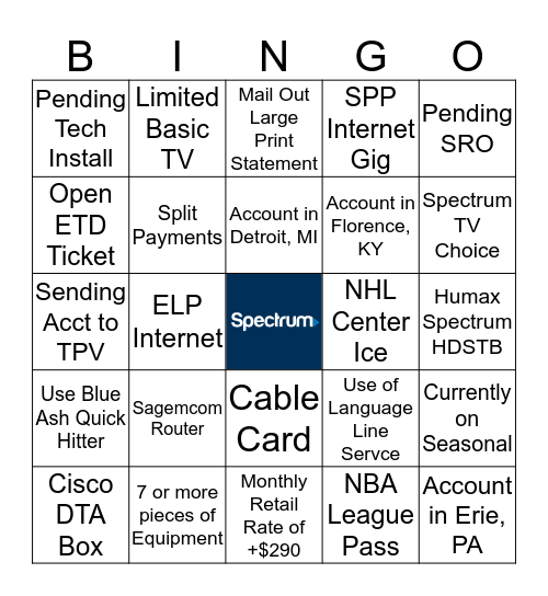 Team Drew Spectrum Friday Bingo Card