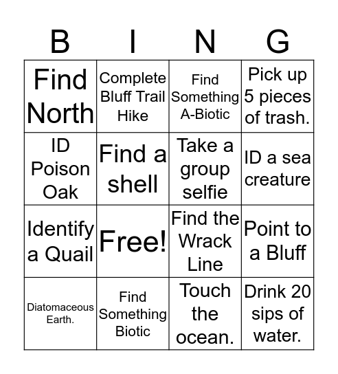 Trail Bingo Card