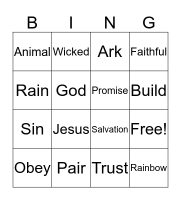 Noah's Ark  Bingo Card