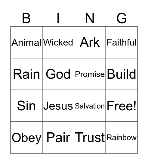 Noah's Ark  Bingo Card