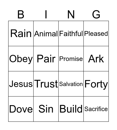 Noah's Ark  Bingo Card