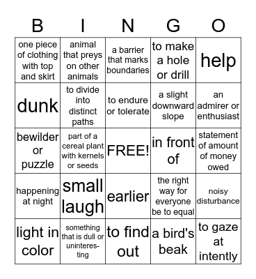 VOCABULARY BINGO Card