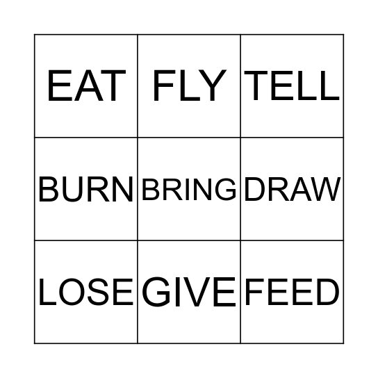 VERBS Bingo Card