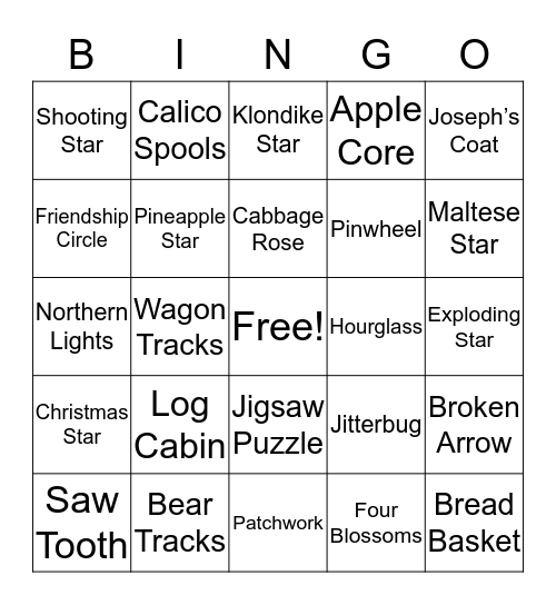 Quilt blocks  Bingo Card