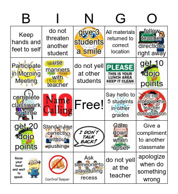 Good Behavior & Kindness Bingo Challenge Game Bingo Card
