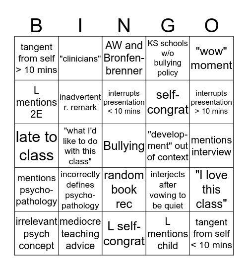 U.B. Bingo (MT 11/12/13) Bingo Card