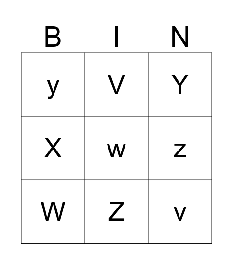 Letter Bingo Card