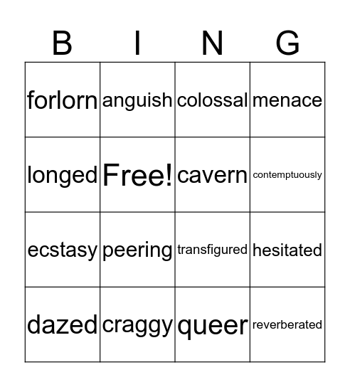 BFG Vocab BINGO Card