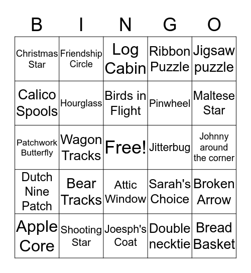 Quilt blocks  Bingo Card