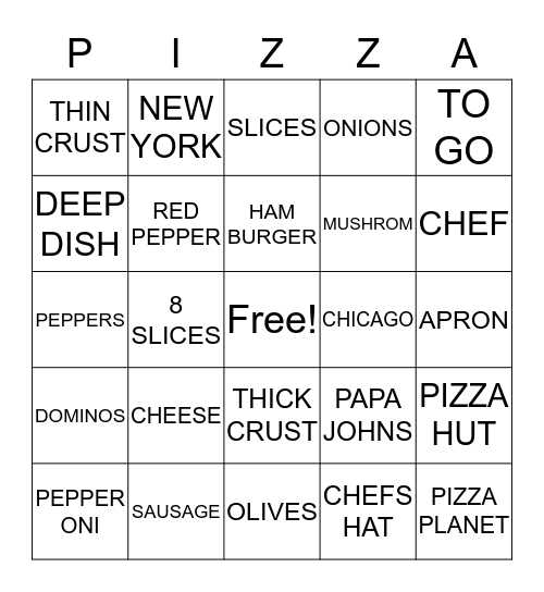 PIZZA PARTY Bingo Card