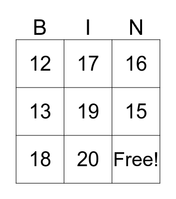 Number Bingo Card