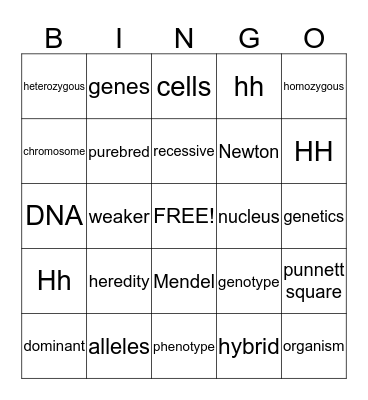 Genetics Bingo Card