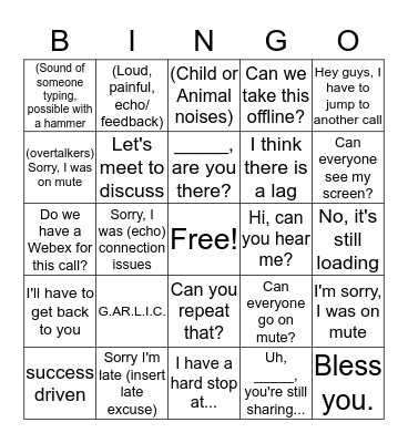 Conference Call Bingo Card