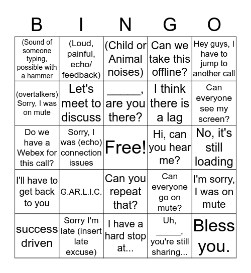 Conference Call Bingo Card