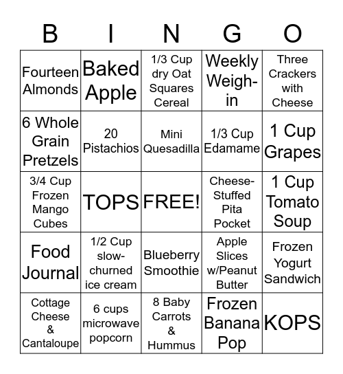 100 Calorie Snacks BINGO! Bingo Card