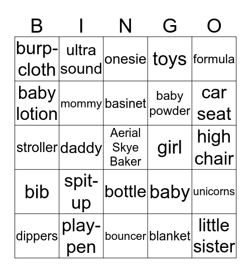 baby shower Bingo Card