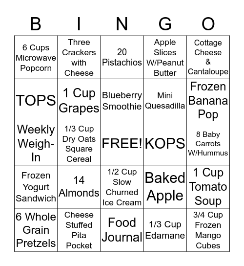 100 Calorie Snacks BINGO! Bingo Card