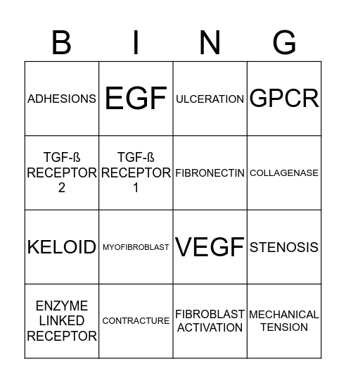 Wound-Healing Bingo Card