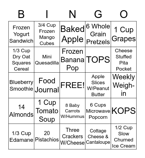 100 Calorie Snacks BINGO! Bingo Card