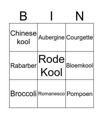 Groentebingo Card