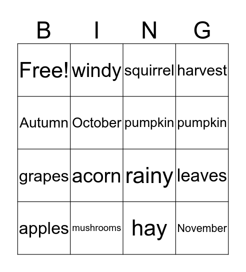 Autumn Bingo Card