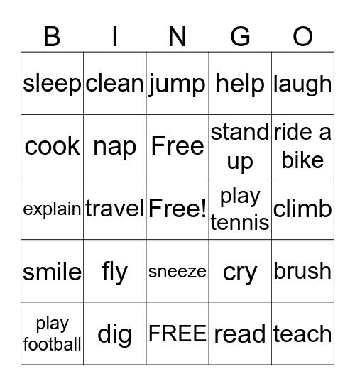 verbs  Bingo Card