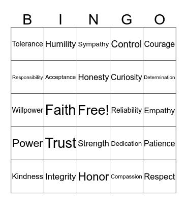 Characteristics Bingo Card