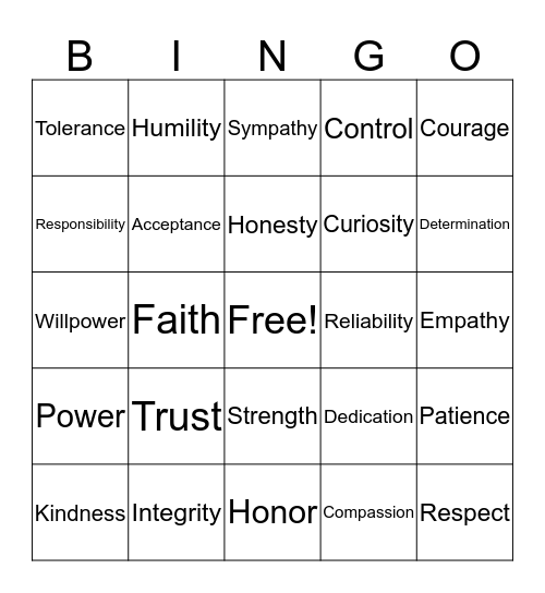 Characteristics Bingo Card