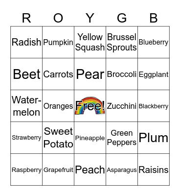 5 a Day the Color Way Bingo Card