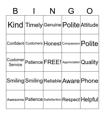 Customer Service Appreciation Week Bingo Card