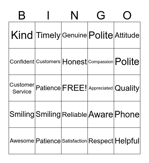 Customer Service Appreciation Week Bingo Card