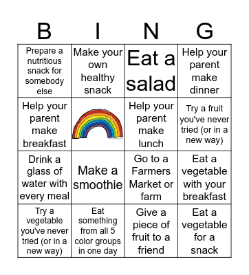 Healthy Body Bingo Card