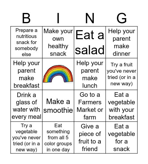 Healthy Body Bingo Card