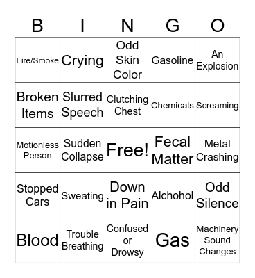 Recognizing an Emergency Bingo Card