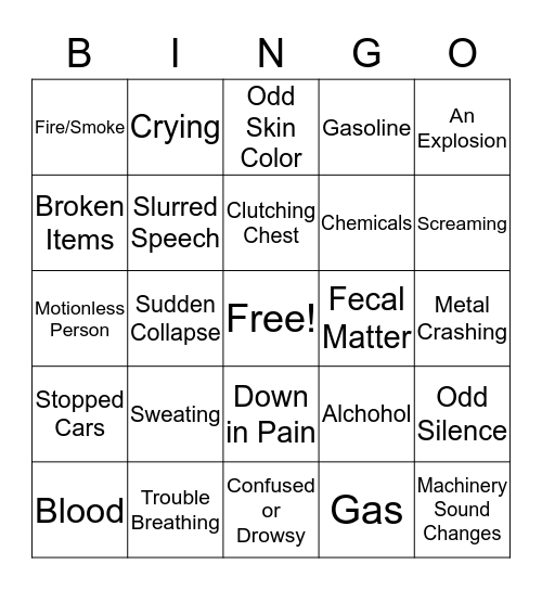 Recognizing an Emergency Bingo Card