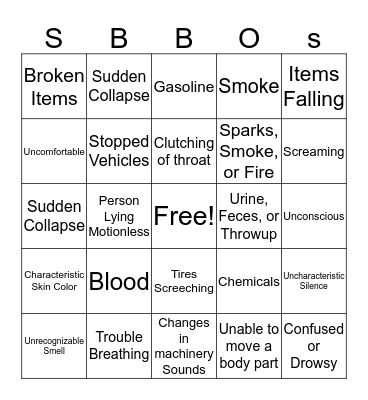 Recognizing an Emergency Bingo Card