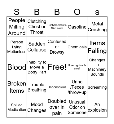 Recognizing an Emergency Bingo Card