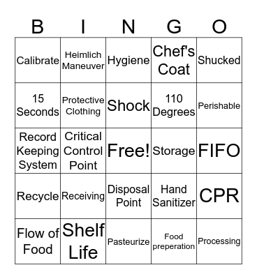 HACCP Bingo Card